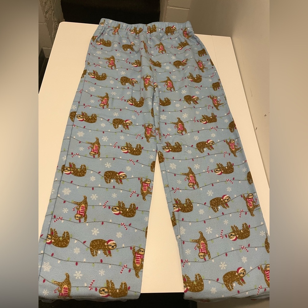 Lands' End Brand Girl's Size 14 Christmas Light Blue Sloth Print Pajama Bottoms